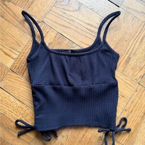 Stylish Navy Ribbed Crop Top with Side Ties